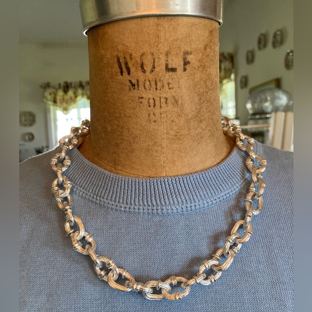 Karine Sultan Classic Chain Link Toggle Necklace 20” Silvertone G…